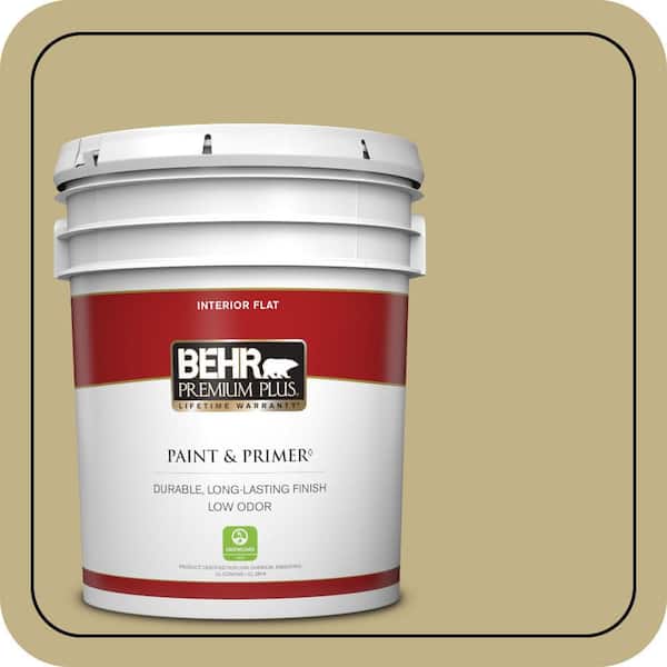 BEHR PREMIUM PLUS 5 gal. #380F-5 Harmonic Tan Flat Low Odor Interior Paint & Primer