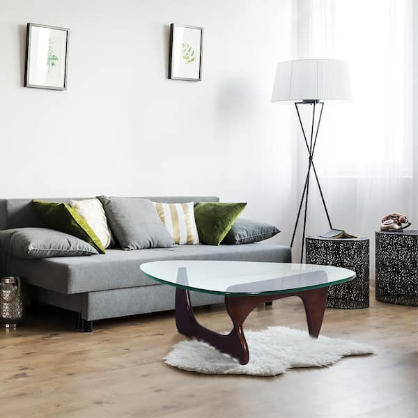 Z-joyee 50 in. Drak Brown Triangle Glass Top Coffee Table