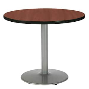 Mode 30 in. Round Mahogany Wood Laminate Dining Table with Silver Round Steel Frame (Seats 2)