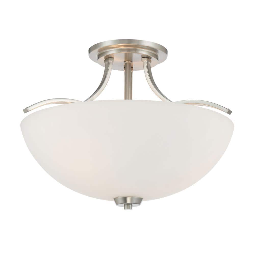 Overland Park Brushed Nickel 3-Light Semi-Flush Mount with Etched White Glass
