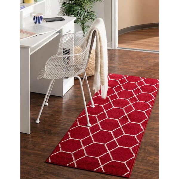 Trellis Frieze Red/Ivory 2 ft. x 6 ft. Geometric Runner Rug