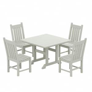Hayes 5-Piece HDPE Plastic All Weather Outdoor Patio Square Trestle Table Dining Set with Side Chairs in Sand