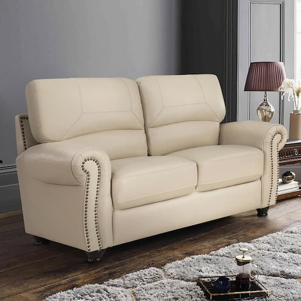 Lazzara Brennen 62.5 in. W Cream Leather Loveseat 9269CR-2 - The