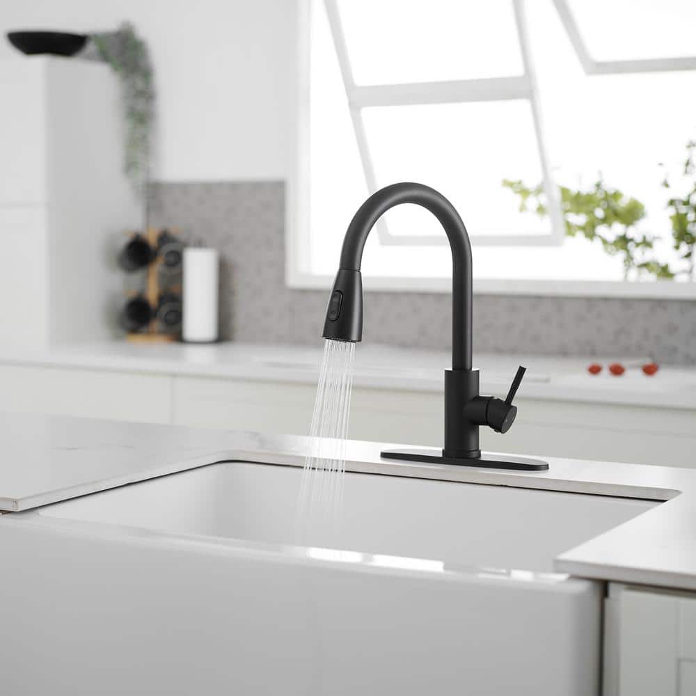 Matte Black Brass Single Handle Pull Down Kitchen Faucet