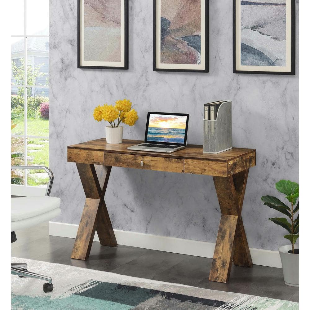 Newport Crisscross Leg Brown Desk with Sleek Drawer