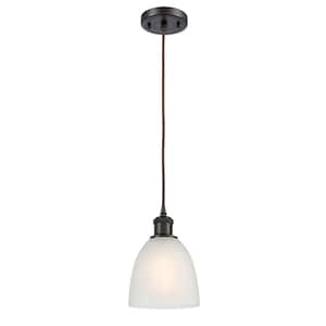 Castile 1-Light Oil Rubbed Bronze Shaded Pendant Light with White Glass Shade