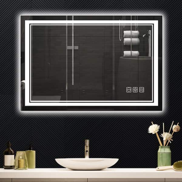 Runesay 32 in. W x 24 in. H Rectangular Frameless LED Anti-Fog Dimmable Wall Bathroom Vanity Mirror with CCT Adjustable