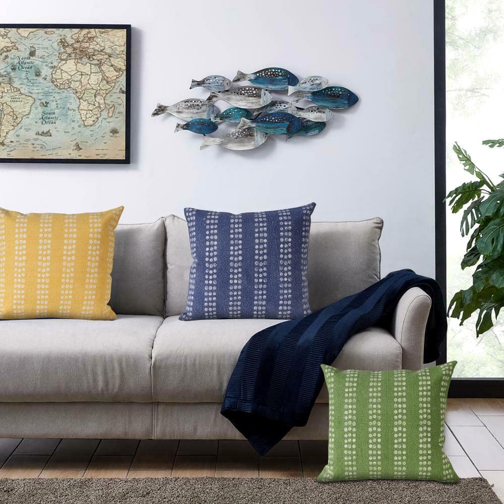 Green and White Cotton Polka Dot Striped Throw Pillow