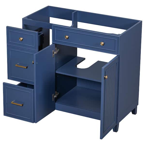 COWLOWN 35.4 in. W x 17.8 in. D x 33.3 in. H Bathroom Navy Blue Linen Cabinet