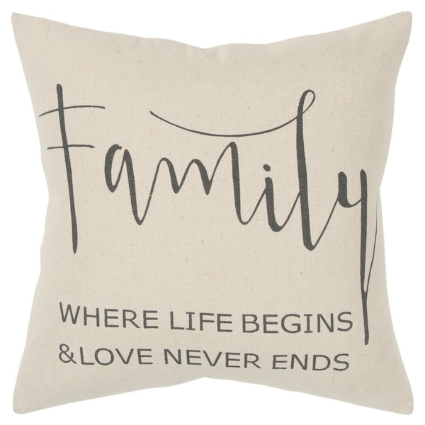 Unbranded Natural "Family" Sentiment Cotton Poly Filled 20 in. x 20 in. Decorative Throw Pillow