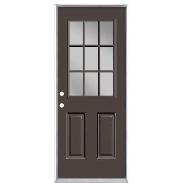 Masonite 32 in. x 80 in. 9 Lite Right-Hand Inswing Painted Steel Prehung Front Exterior Door No Brickmold