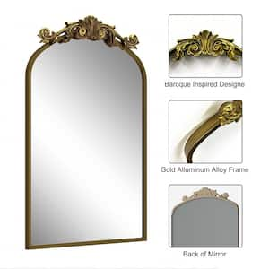 20 in. W x 32 in. H Arch Aluminum Alloy Framed French Cleat Mounted Baroque Wall Decor Bathroom Vanity Mirror in Gold