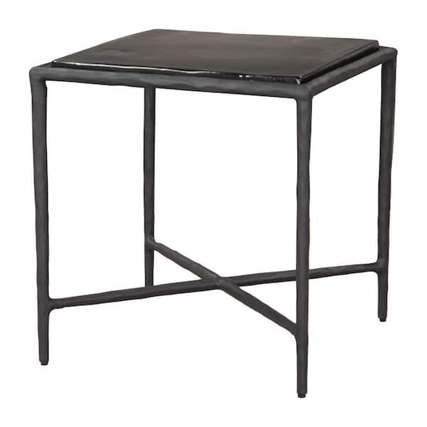 20.1 in. W x 21.5 in. H Black Finish Square Shape Glass Top End Table