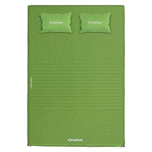 Double Self Inflating Camping Sleeping Pad Mat with 2 Pillows, Green
