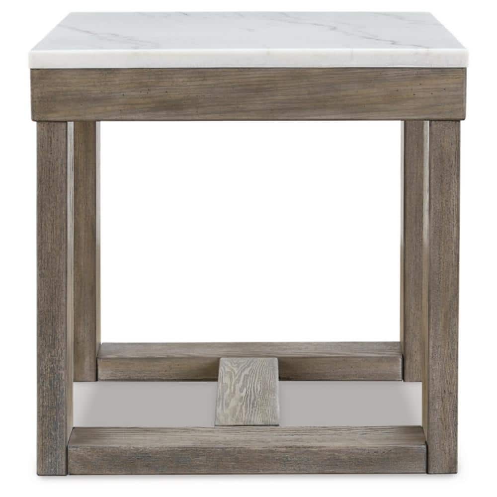 Loyaska 24 in. Brown/Ivory Square Marble End Table with Trestle Base - thumbnail 4