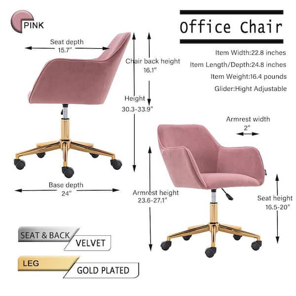 Pink Modern Velvet Material Adjustable Height 360° Office Chair