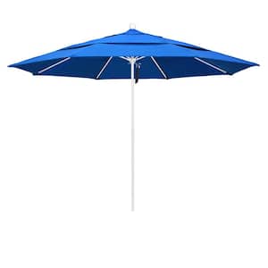 11 ft. White Aluminum Commercial Market Patio Umbrella with Fiberglass Ribs and Pulley Lift in Royal Blue Olefin