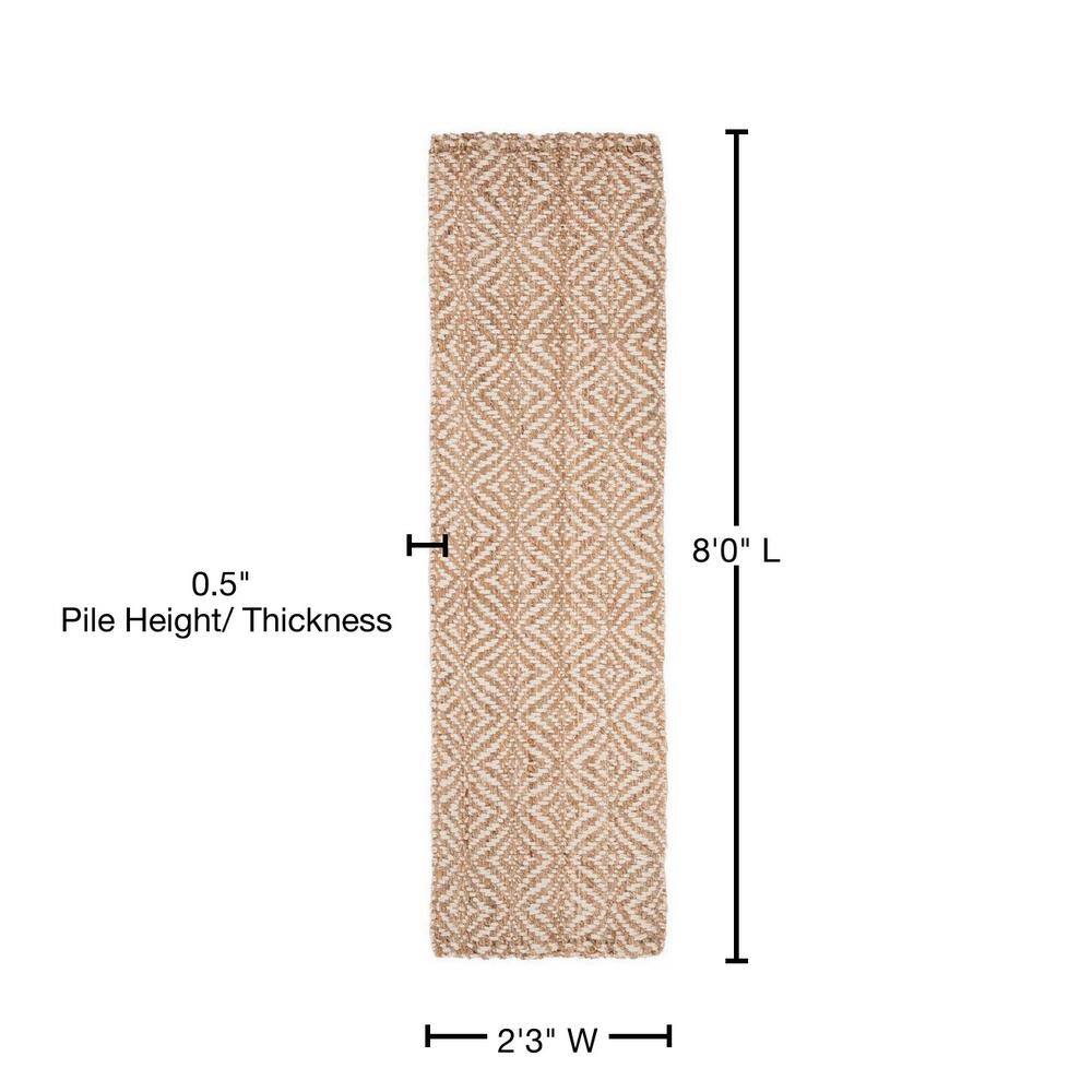 Hand-Woven Ivory Jute 27" Runner Rug with Diamond Trellis Pattern