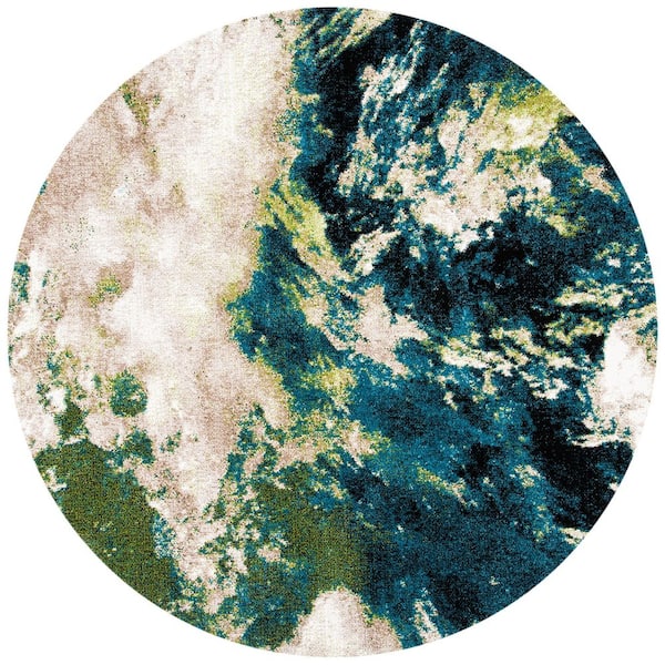 Glacier 7 X 7 Navy/Green Abstract Round Rug