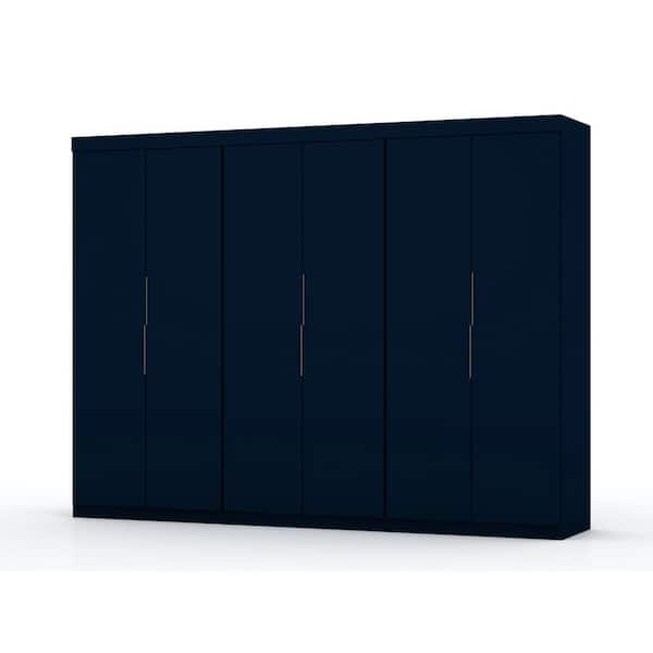 Luxor Ramsey Modern Tatiana Midnight Blue Composite Wood 107.94 in. W 3-Section 6-Door Wardrobe Closet with Shelves & Drawers