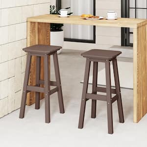 Laguna 29 in. HDPE Plastic All Weather Backless Square Seat Bar Height Outdoor Bar Stool in Dark Brown, (Set of 2)
