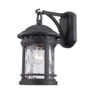 Boardwalk 12.5 in. 1-Light Rust Outdoor Wall Light Fixture with Clear Water Glass