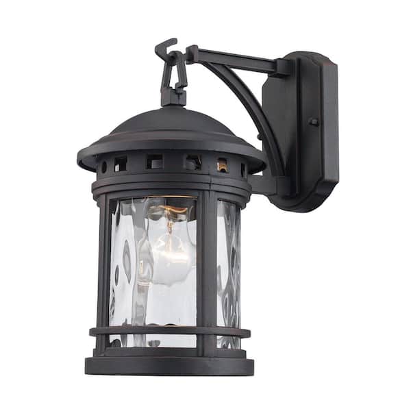 Bel Air Lighting Boardwalk 12.5 in. 1-Light Rust Outdoor Wall Light Fixture with Clear Water Glass