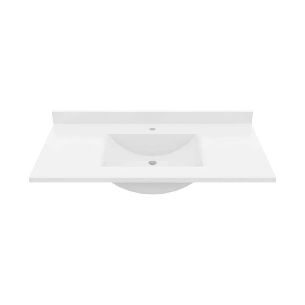 White Engineered Solid Surface Single Sink Bathroom Vanity Top