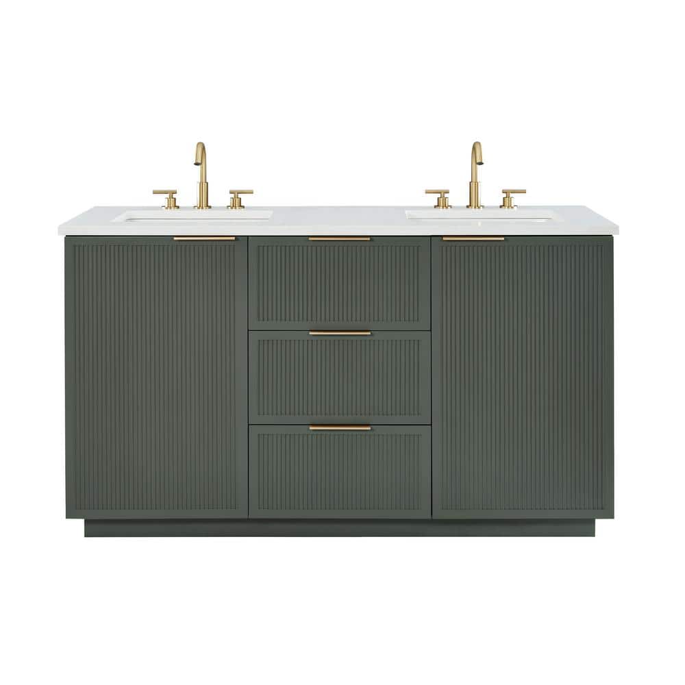 Addison 60" Vintage Green Double Sink Vanity with Ariston White Top