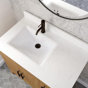 Vienna 36 in. W x 22 in. D Bath Vanity in White Oak Diamond Quartz Top with White Sink Power Bar and Drawer Organizer