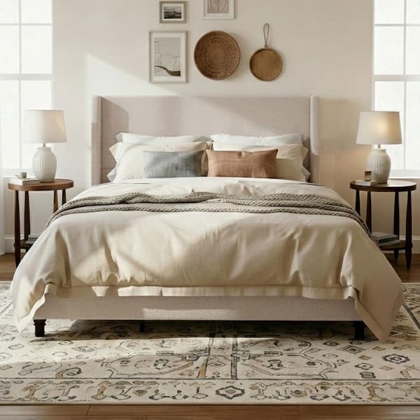CHRISTOPHER KNIGHT HOME Noble Beige Clay Taupe Wood Frame Queen Size ...