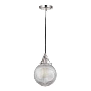 State House 60-Watt 1-Light Nickel Finish Dining/Kitchen Island Mini Pendant with Clear Ribbed Glass, No Bulb Included