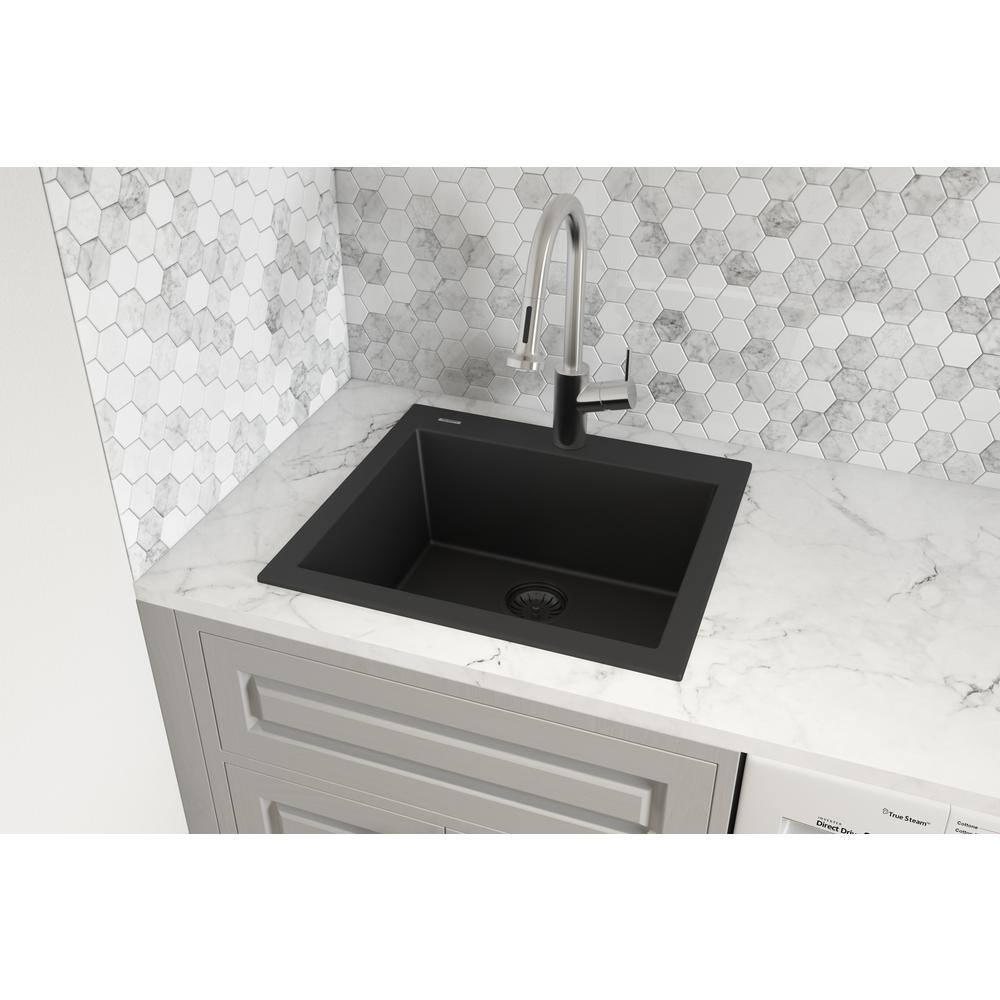 Midnight Black Granite Composite Drop-in Kitchen Sink