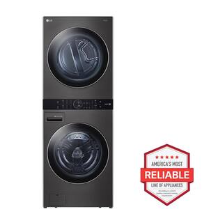 WashTower Stacked SMART Laundry Center 4.5 Cu.Ft. Front Load Washer & 7.4 Cu.Ft. Electric Dryer in Black Steel w/ Steam