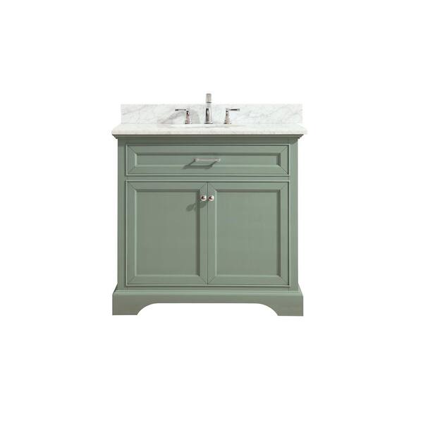 Azzuri Mercer 37 in. W x 22 in. D x 35 in. H Vanity in Sea Green with Marble Vanity Top in Carrera White with White Basin