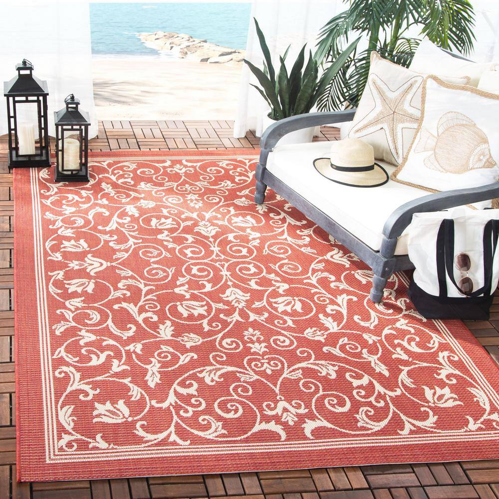 Burnt Orange Baroque Print Rectangular Outdoor Area Rug