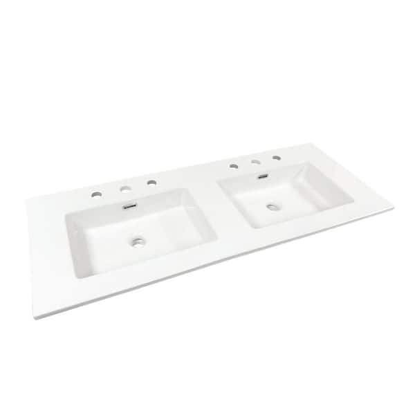 48 in. Drop-In Ceramic Bathroom Double Sink Top in White