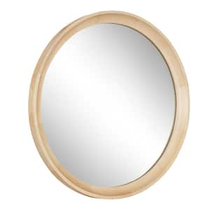 Hatherleig 24.00 in. W x 24.00 in. H Natural Round Farmhouse Framed Decorative Wall Mirror