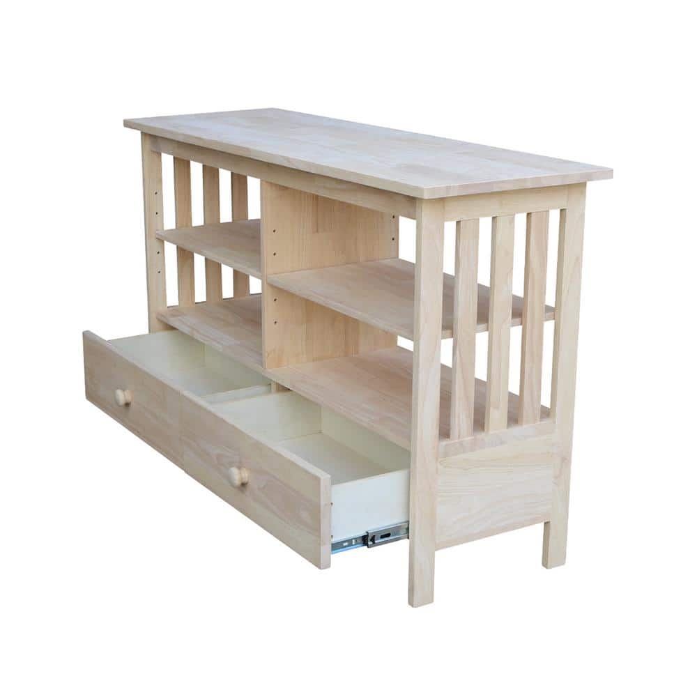 Solid Wood Classic Mission TV Stand with Cabinet - Light Brown