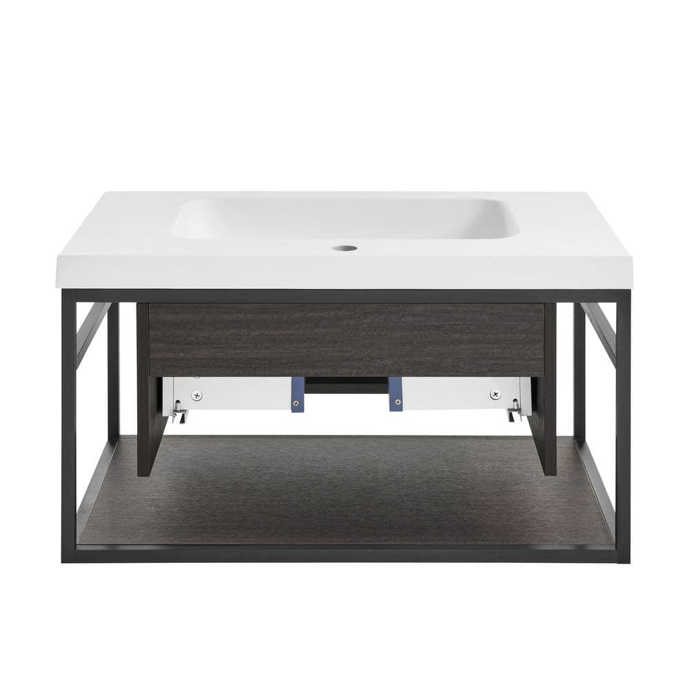Claire 30" Black Ceramic Wall-Hung Vanity with Open Shelf