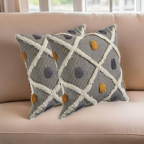 Black, Yellow Striped Polyester 20 in. x 20 in. Throw Pillow (Set of 2)