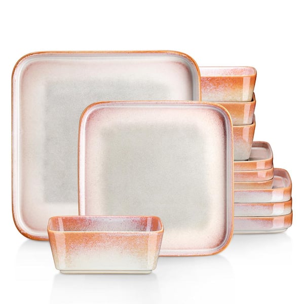 MALACASA Nebula 12-Piece Red Stoneware Dinnerware Set (Service for 4)