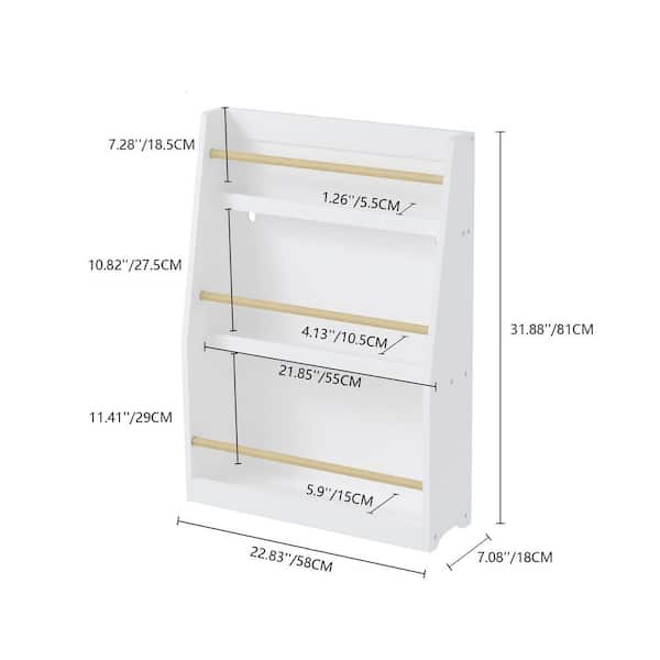 Mero 31.88 in. Tall White MDF Wood 3-Tier Freestanding Kids Bookcase with Open Shelves