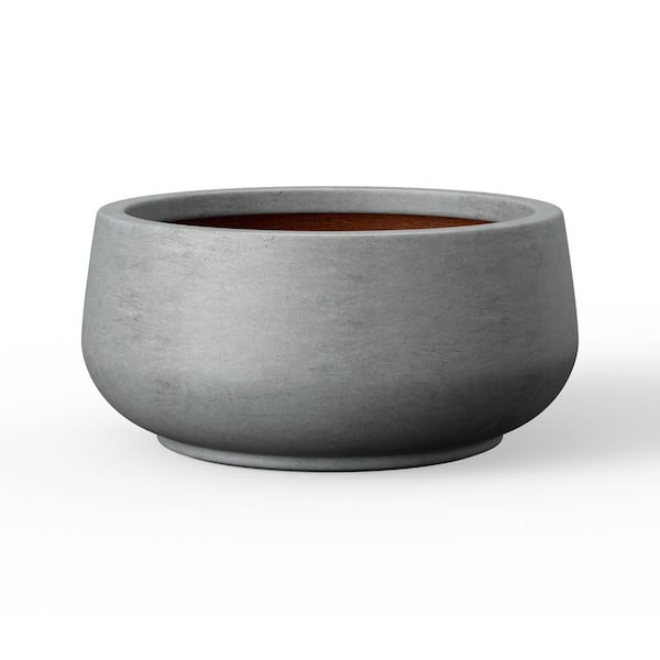 17 in. Dia Round Curvy Concrete Planter, Large Bowl Plant Pots with Drainage Hole, Concrete Gray(Enhanced Interior)