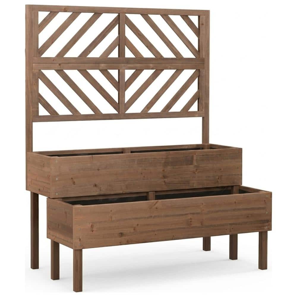 2-Tier Rectangular Fir Wood Raised Planter Box with Trellis in Coffee price history on PriceWatchPro