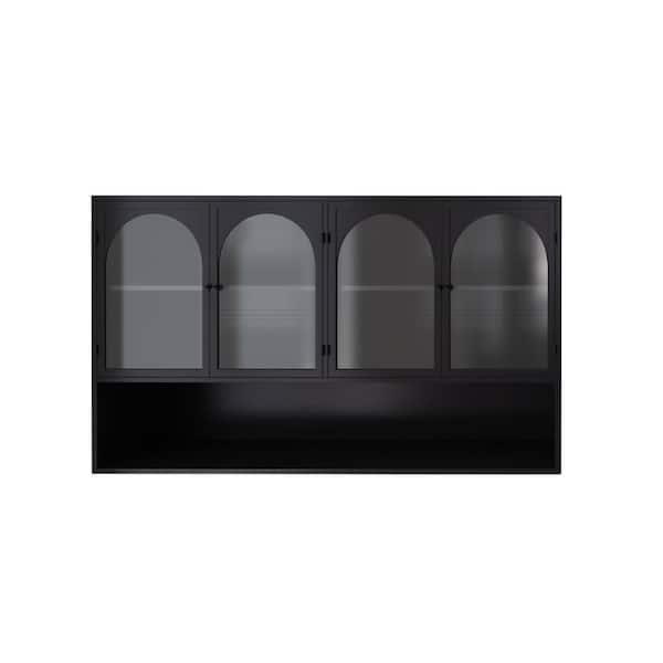 COWLOWN 47.24 in. W x 9.05 in. D x 27.55 in. H 4-Door Glass Bathroom Storage Wall Cabinet in Black