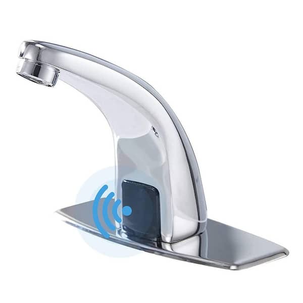 Unbranded Commercial Touchless Single Hole Bathroom Faucet Automatic Sensor Hands Free Bathroom Sink Faucets in Polished Chrome