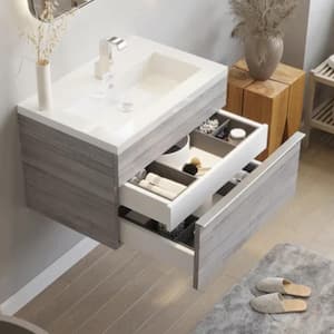 Trough 24in. W x 16in. D x 15in. H Sink Wall-Mounted Bathroom Vanity Side Cabinet in Soho with Acrylic Top in White