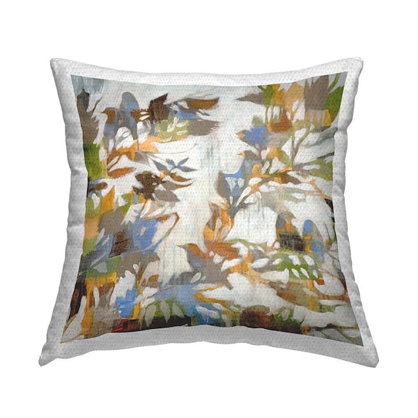 Birds on Branches Abstraction Multi-Color Square Outdoor Throw Pillow