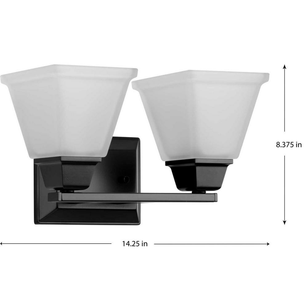 Matte Black 2-Light Bath Vanity Fixture with Etched Glass Shades
